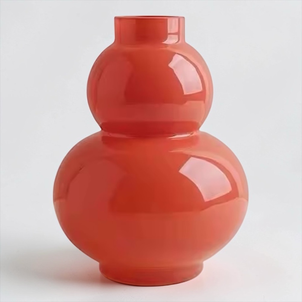 Anthropologie Orange Glass Bubble Vase Sculptural Double Orb Modern Decor NWOT